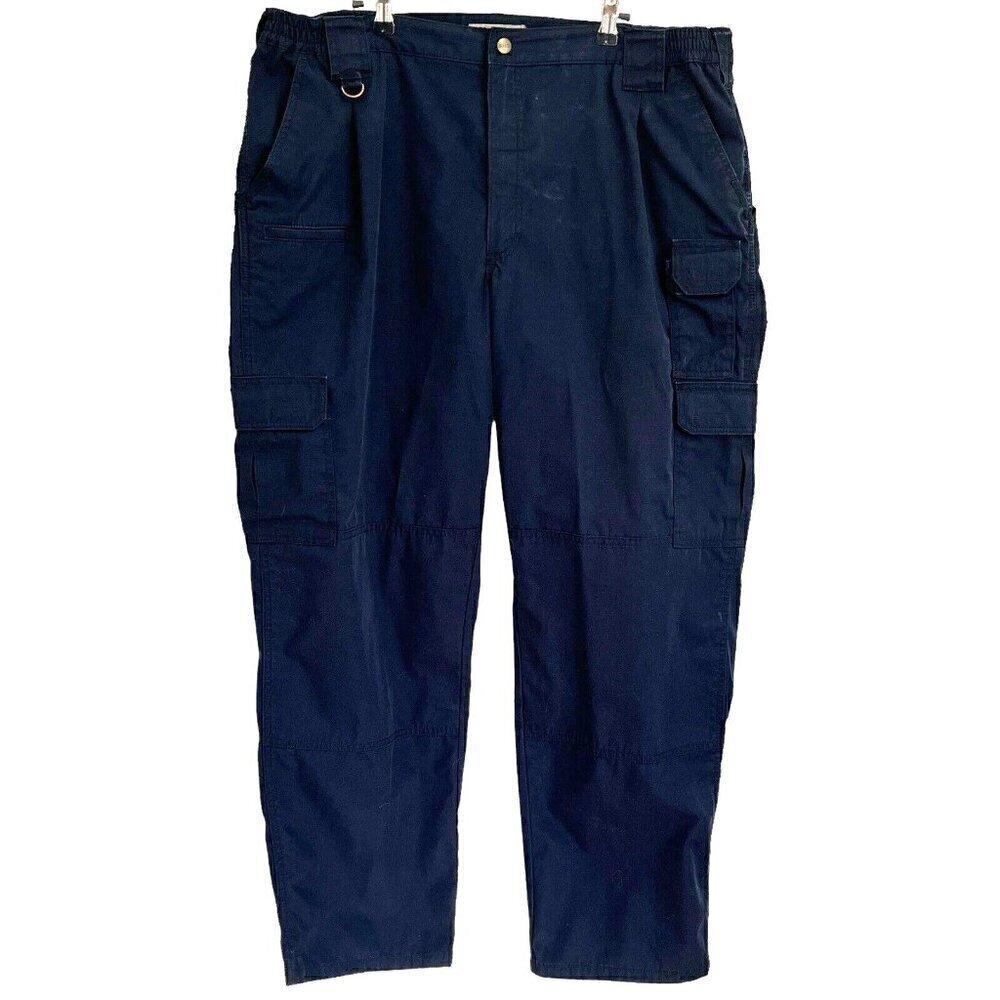 5.11 511 Tactical Cargo Pants Men Tag 44x32 Navy Blue Expandable Waist Workwear
